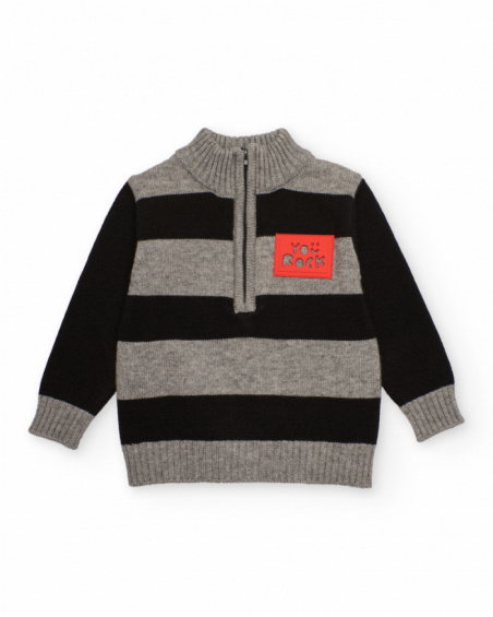 Knit sweater for boys with stripes and zipper. Knit sweater for boys with stripes and zipper.