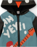 Raincoat for boys with guitar design and monster hood. Raincoat for boys with guitar design and monster hood.