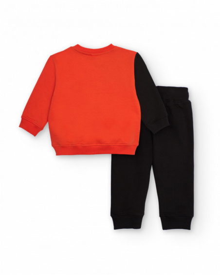 Black and orange outfit for boys with howling wolf print