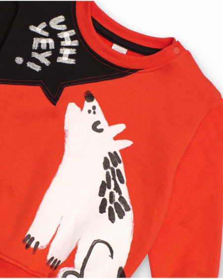 Black and orange outfit for boys with howling wolf print
