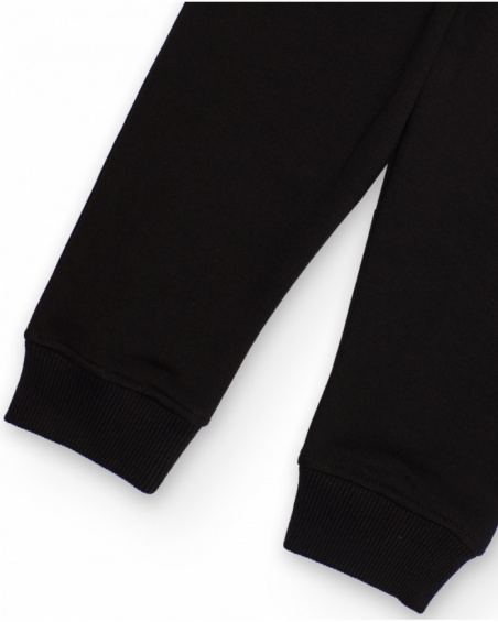 Black fleece pants with red drawstring for boys.