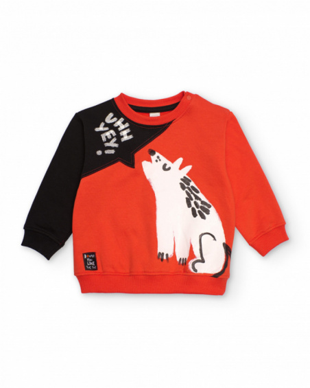 Orange sweatshirt for boys with howling wolf