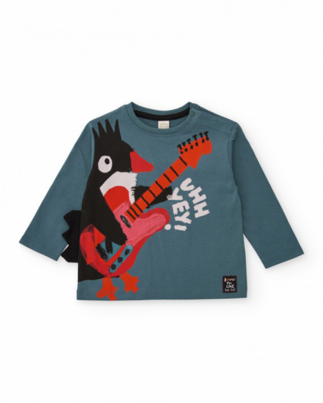 Long-sleeved t-shirt for boys with guitarist bird print.
