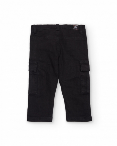 Black cargo pants for boys with side pockets