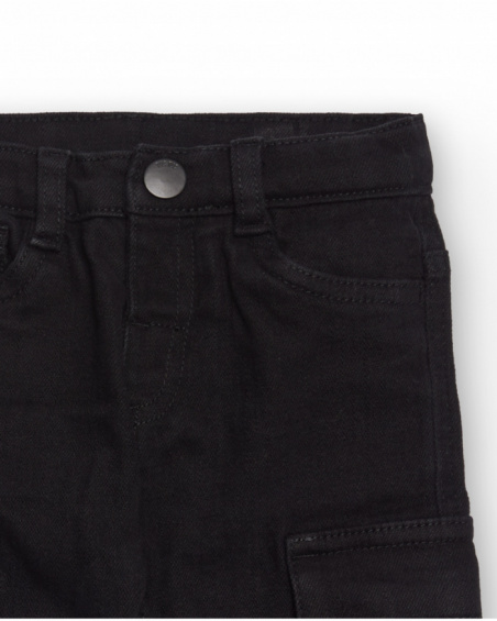 Black cargo pants for boys with side pockets