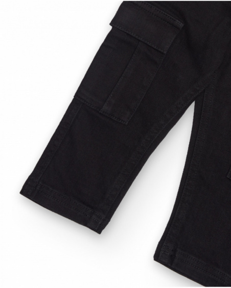 Black cargo pants for boys with side pockets