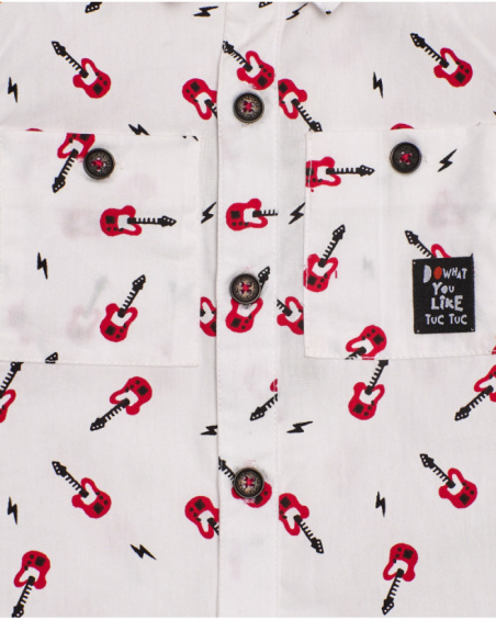 White shirt for boys with guitar print.