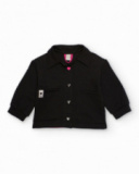 Black jacket for girl with heart buttons and back flower Black jacket for girl with heart buttons and back flower