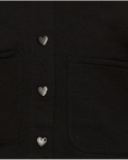 Black jacket for girl with heart buttons and back flower Black jacket for girl with heart buttons and back flower