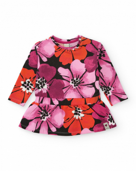 Girl’s dress with floral print in fuchsia. Girl’s dress with floral print in fuchsia.