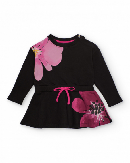 Black dress for girls with fuchsia flowers Black dress for girls with fuchsia flowers