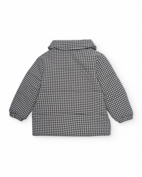 Black gingham padded coat for girls with heart detail