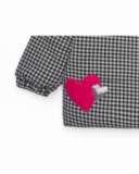 Black gingham padded coat for girls with heart detail Black gingham padded coat for girls with heart detail