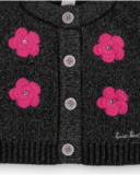 Black knit cardigan for girls with fuchsia flowers Black knit cardigan for girls with fuchsia flowers
