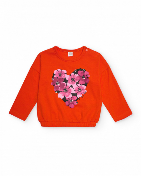 Orange sweatshirt for girls with floral heart print Orange sweatshirt for girls with floral heart print