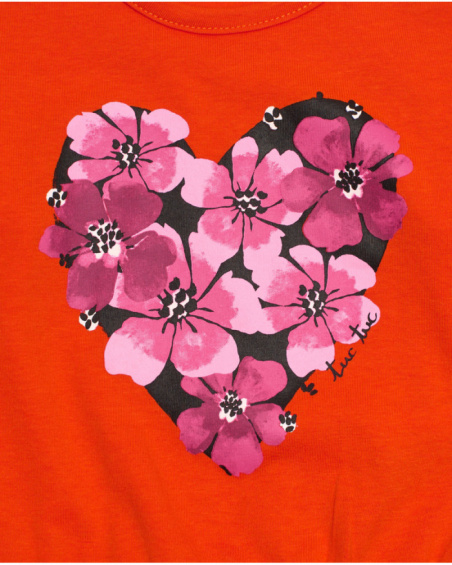 Orange sweatshirt for girls with floral heart print Orange sweatshirt for girls with floral heart print