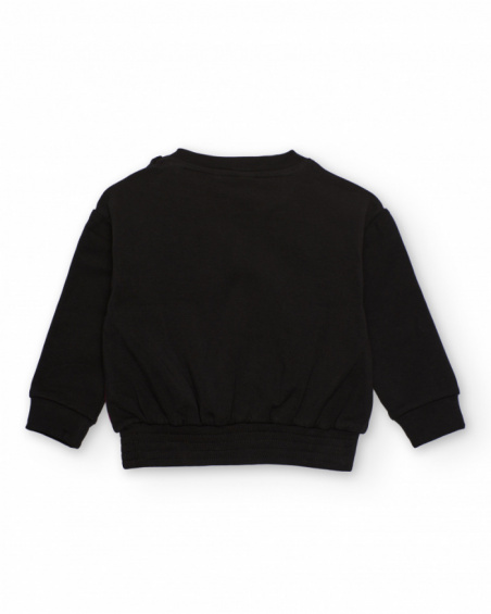 Black sweatshirt for girls with red and fuchsia floral print Black sweatshirt for girls with red and fuchsia floral print