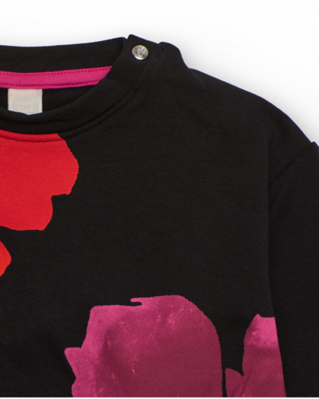 Black sweatshirt for girls with red and fuchsia floral print Black sweatshirt for girls with red and fuchsia floral print