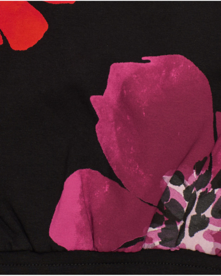 Black sweatshirt for girls with red and fuchsia floral print Black sweatshirt for girls with red and fuchsia floral print
