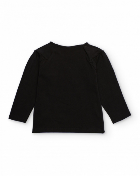 Black long-sleeve T-shirt for girls with fuchsia flower and sequins Black long-sleeve T-shirt for girls with fuchsia flower and sequins