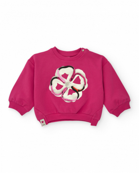 Fuchsia sweatshirt for girls with printed flower Fuchsia sweatshirt for girls with printed flower