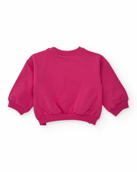 Fuchsia sweatshirt for girls with printed flower Fuchsia sweatshirt for girls with printed flower
