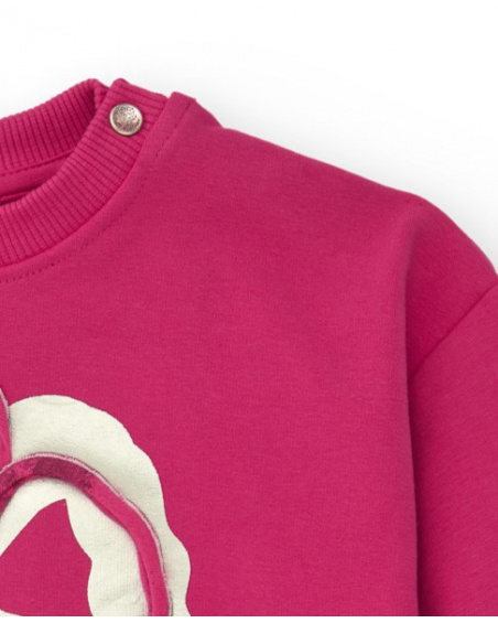 Fuchsia sweatshirt for girls with printed flower Fuchsia sweatshirt for girls with printed flower