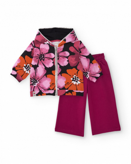 Girls’ set with floral hooded jacket and fuchsia pants Girls’ set with floral hooded jacket and fuchsia pants