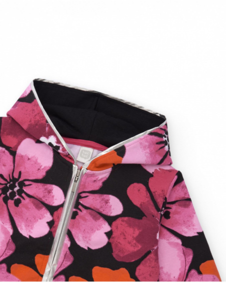 Hooded jacket for girls with floral print in fuchsia. Hooded jacket for girls with floral print in fuchsia.