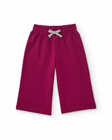 Wide-leg fuchsia pants for girls with glitter bow Wide-leg fuchsia pants for girls with glitter bow