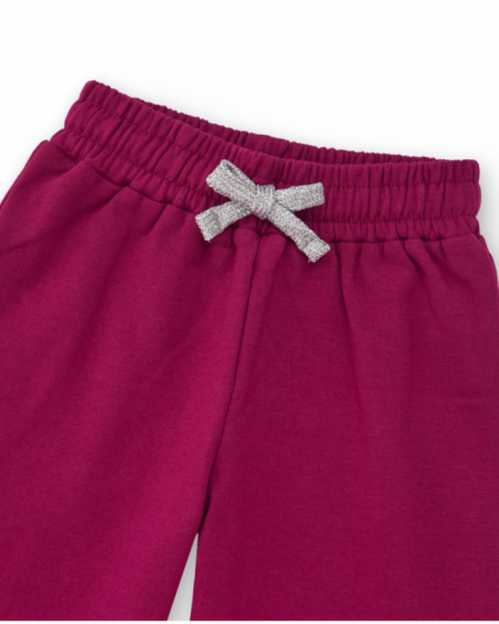 Wide-leg fuchsia pants for girls with glitter bow Wide-leg fuchsia pants for girls with glitter bow