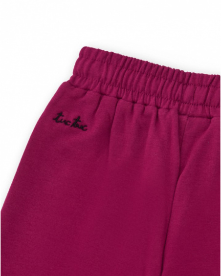 Wide-leg fuchsia pants for girls with glitter bow Wide-leg fuchsia pants for girls with glitter bow