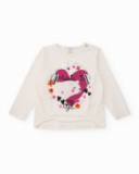 Ecru long-sleeve T-shirt for girls with music print and glitter Ecru long-sleeve T-shirt for girls with music print and glitter