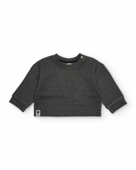 Girls’ black gingham sweatshirt with straight cut
