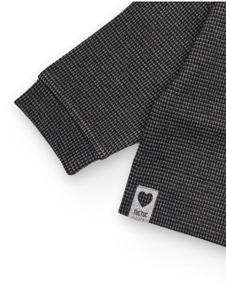 Girls’ black gingham sweatshirt with straight cut