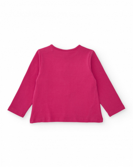 Fuchsia girl’s T-shirt with cat and floral print Fuchsia girl’s T-shirt with cat and floral print