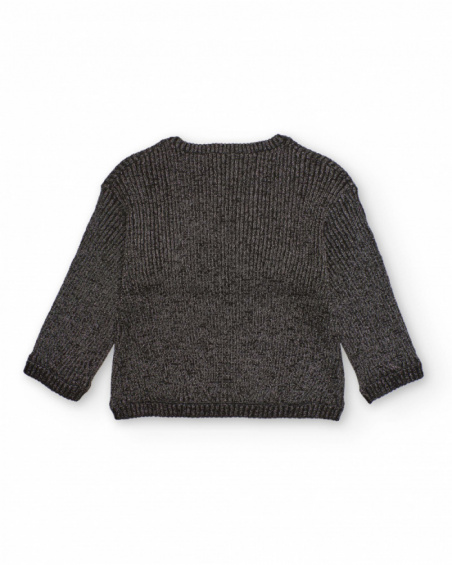 Girl’s sweater in chunky gray knit with heart details. Girl’s sweater in chunky gray knit with heart details.