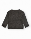 Girl’s sweater in chunky gray knit with heart details. Girl’s sweater in chunky gray knit with heart details.
