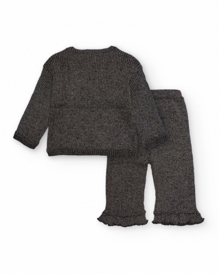 Grey knit set for girl with heart details Grey knit set for girl with heart details