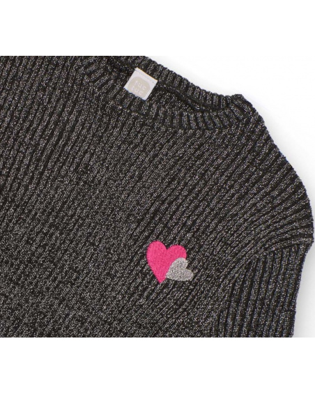 Grey knit set for girl with heart details Grey knit set for girl with heart details