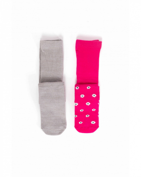 Pack of two girls’ tights in plain grey and floral fuchsia Pack of two girls’ tights in plain grey and floral fuchsia