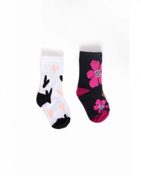Girls’ white and black sock pack with floral and heart print Girls’ white and black sock pack with floral and heart print