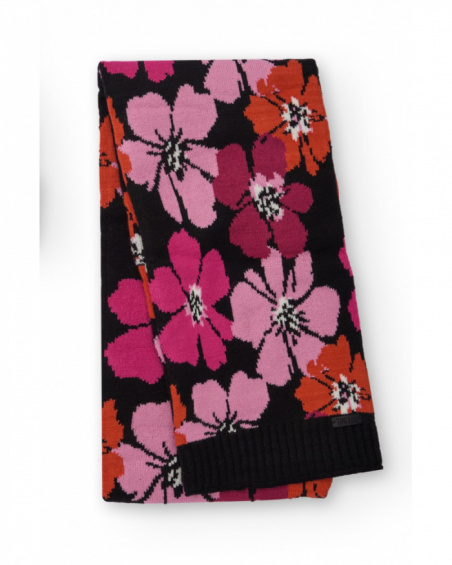 Girl’s black scarf with colorful floral print