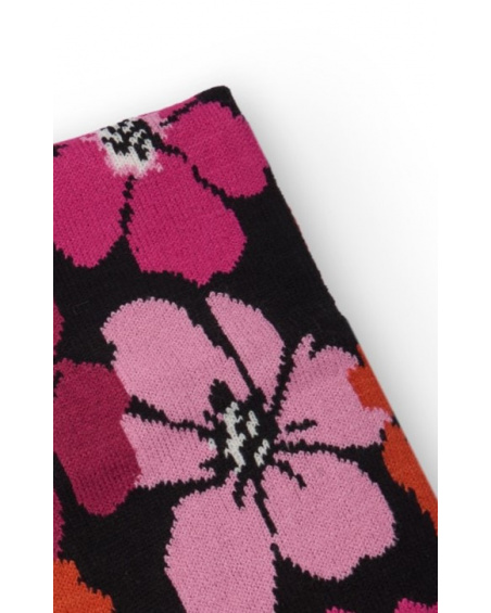 Girl’s black scarf with colorful floral print
