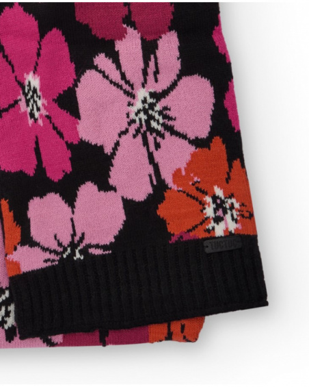 Girls’ hat and scarf set with fuchsia floral print