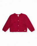 Girl's shiny cherry-colored knit cardigan Girl's shiny cherry-colored knit cardigan