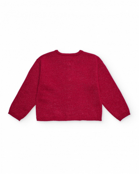 Girl's shiny cherry-colored knit cardigan Girl's shiny cherry-colored knit cardigan