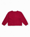 Girl's shiny cherry-colored knit cardigan Girl's shiny cherry-colored knit cardigan