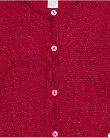 Girl's shiny cherry-colored knit cardigan Girl's shiny cherry-colored knit cardigan