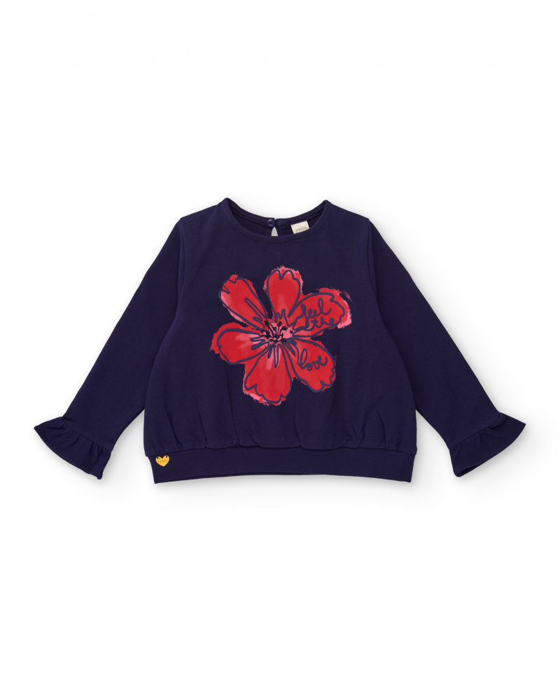 Navy blue girl’s sweatshirt with floral print